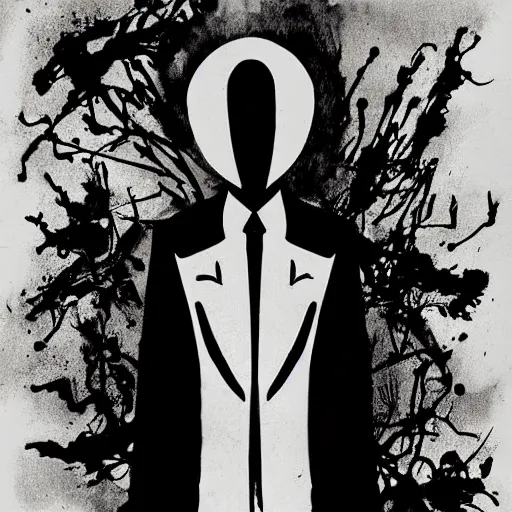 Prompt: rorsach inkblot slenderman ghost illustration by Dholl