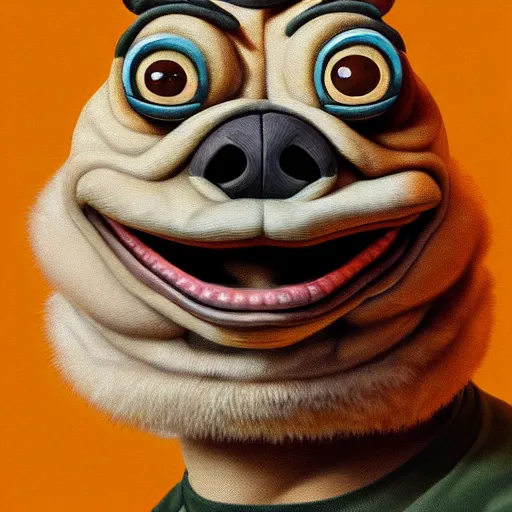 Prompt: portrait of realistic pepe with brown shit on face, concept art, trending on artstation, highly detailed, intricate, sharp focus, digital art, 8 k