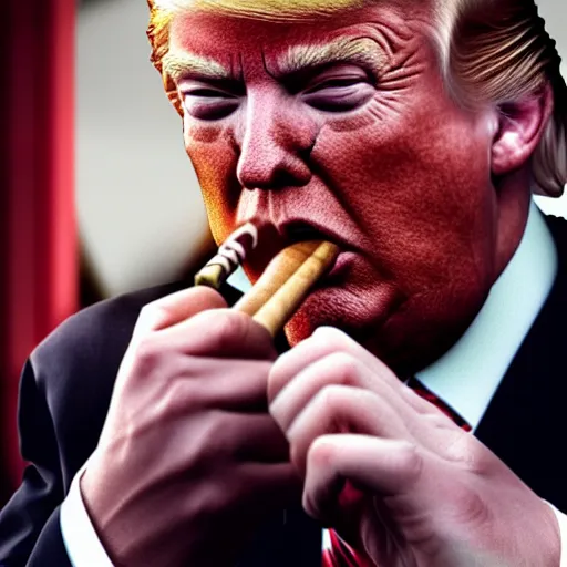 Prompt: a high quality photo of donald trump smoking a cigar, ultra realistic, cgsociety, award winning photograph
