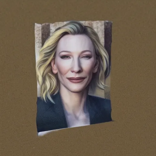 Image similar to portrait of cate blanchett drawn in the sand