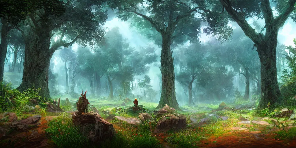 Image similar to mmo realm, digital art, forest, 4 k
