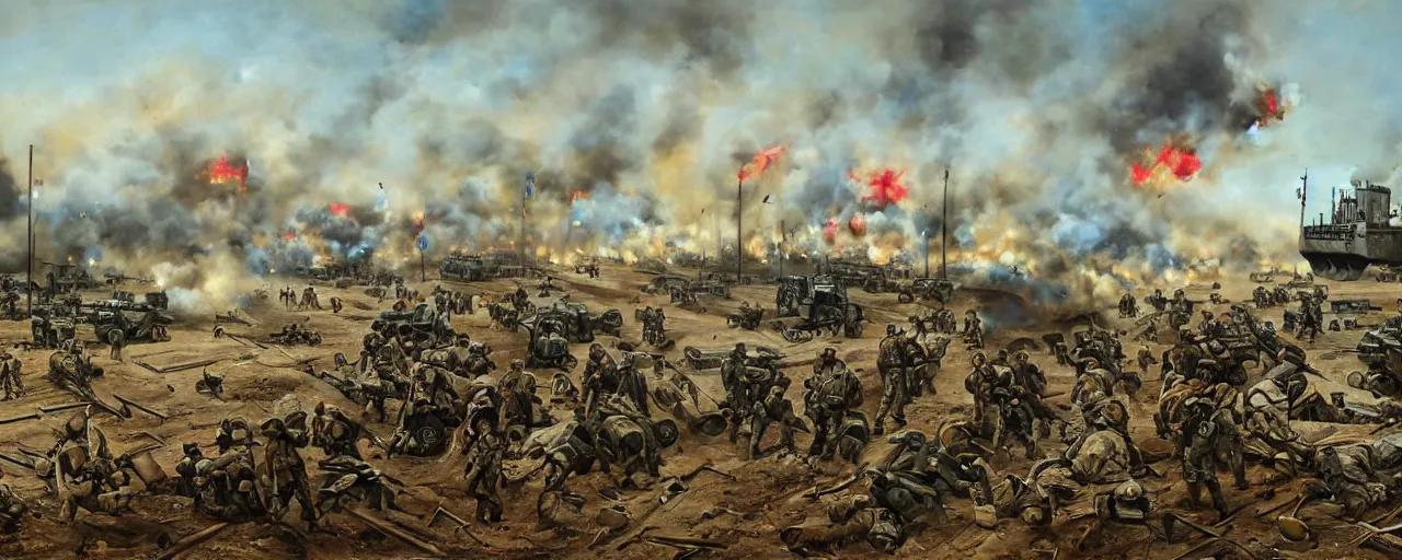 Prompt: a historical oil painting depicting the battle of mariupol 2022