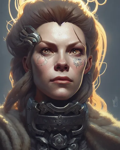 Image similar to brigitte from overwatch, character portrait, concept art, intricate details, highly detailed by greg rutkowski, michael whelan and gustave dore