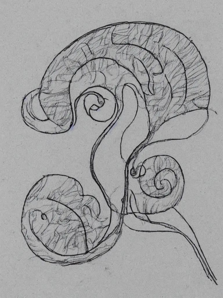 Image similar to a sketch of an acorn that turns into a tree in the shape of a treble clef with a zigzag line in the middle, single line drawing