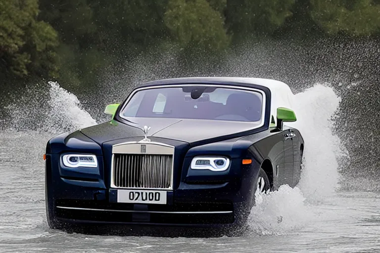 Image similar to Group of teenagers push Rolls-Royce into lake from small slide