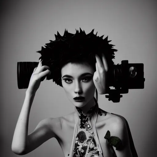 Prompt: fisheye medium format photograph of a surreal fashion shoot