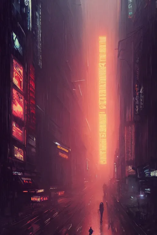 Prompt: busy street view, blade runner, by greg rutkowski, highly detailed portrait, digital painting, artstation, concept art, smooth, sharp foccus ilustration, artstation hq