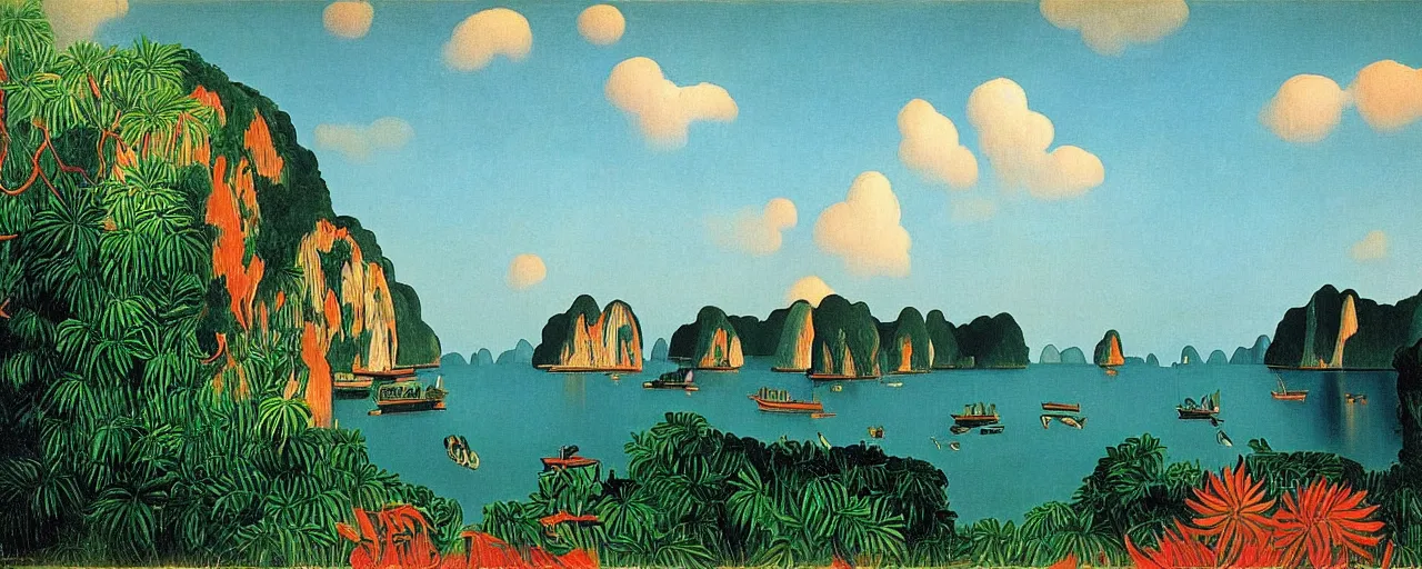 Prompt: Halong bay by Henri Rousseau