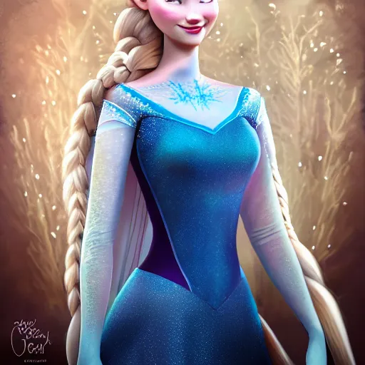 Image similar to Anna Faith Carlson as Elsa from Frozen, portrait, fantasy, medieval, vivid colors, elegant, concept art, sharp focus, beautiful face, digital art, Hyper-realistic, 4K, Unreal Engine, Highly Detailed, HD, Dramatic Lighting by Brom, trending on Artstation