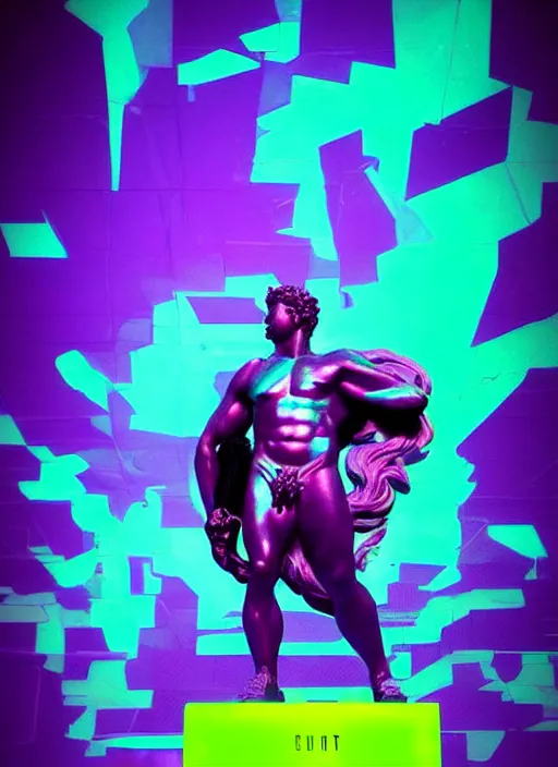 Image similar to black and neon colors, statue of hercules, beeple, vaporwave, retrowave, glitch, strong contrast, pinterest, trending on artstation