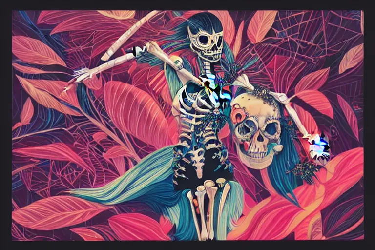 Image similar to skeleton fashion show, victoria's secret, tristan eaton, victo ngai, artgerm, rhads, ross draws