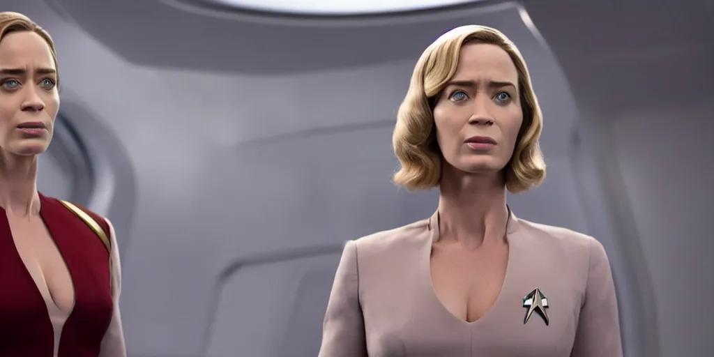 Image similar to emily blunt is the captain of the starship enterprise in the new star trek movie