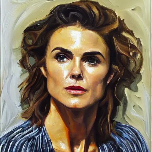 Image similar to of keri russell painted in the style of lucien freud later period with thick impasto oil paint