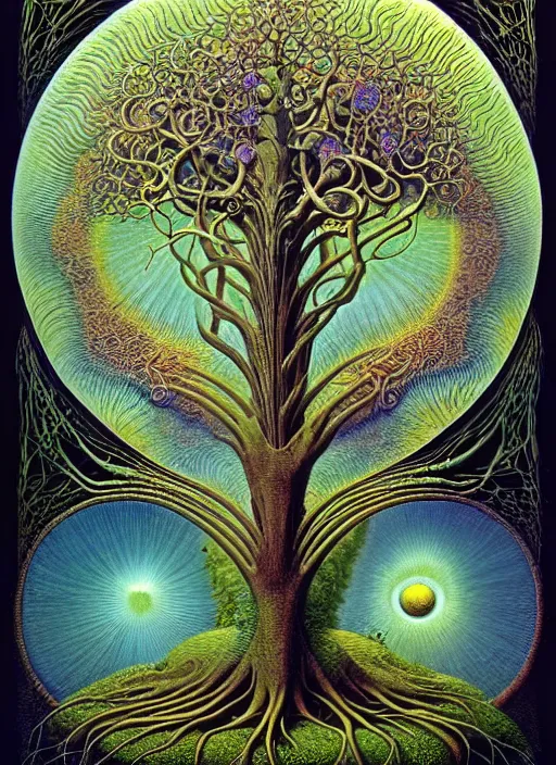 Image similar to tree of life by roger dean and andrew ferez, art forms of nature by ernst haeckel, divine chaos engine, symbolist, visionary, art nouveau, botanical fractal structures, organic, detailed, realistic, surreality