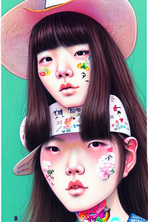 Image similar to taiwanese girl wearing cowboy hat, style of yoshii chie and hikari shimoda and martine johanna, highly detailed