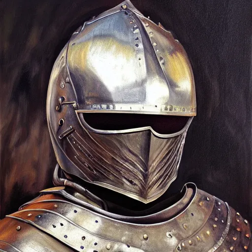 Prompt: beautiful oil portrait painting of alwyte armor, medieval armor, knight, natural light, outside