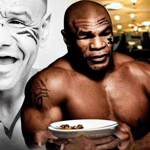 Prompt: mike tyson eating a handful of shrooms on joe rogan podcast