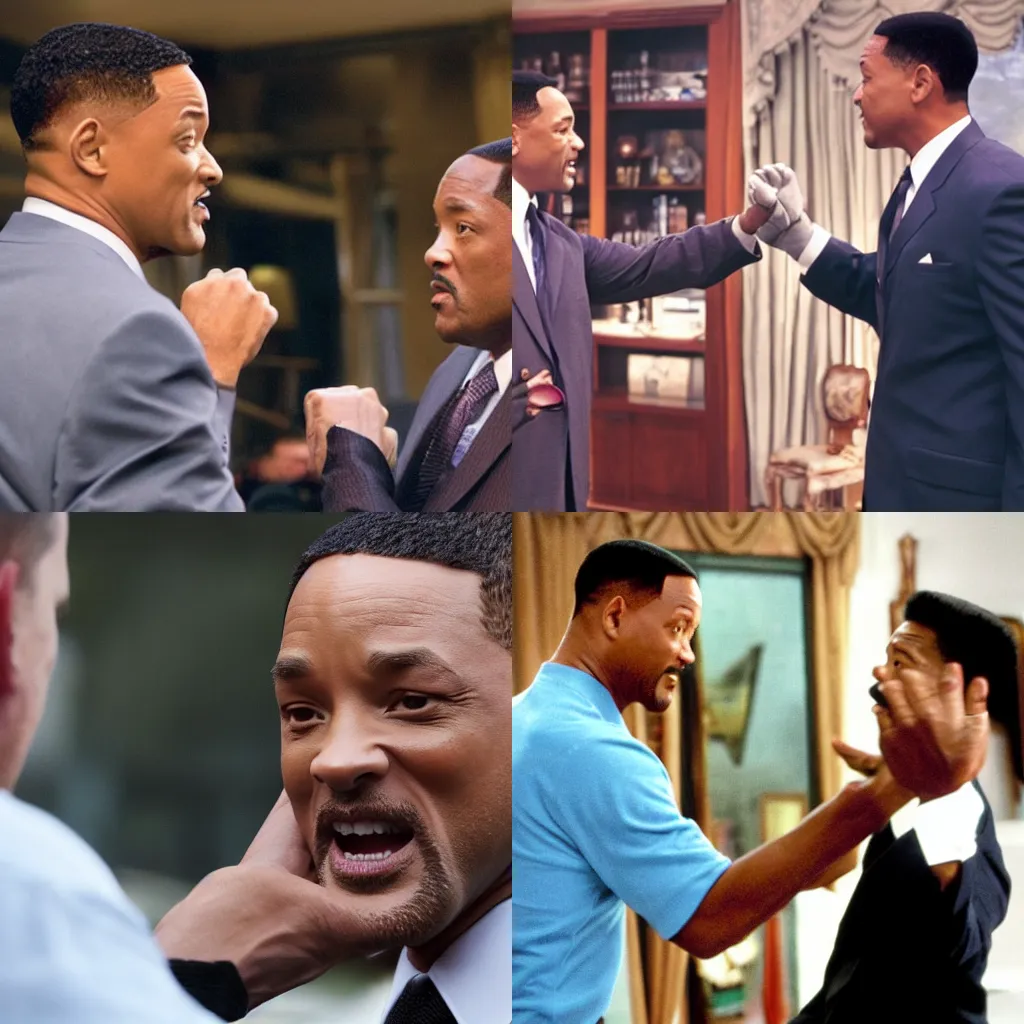 Prompt: Spy Photo of Will Smith slapping the President