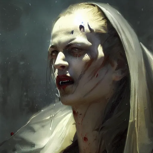 Prompt: an close up oil drawing of a vampire blood mage in style of warcraft, renaissance painting, art by anders zorn, wonderful masterpiece by greg rutkowski, expressive brush strokes, beautiful cinematic light, american romanticism by greg manchess, jessica rossier fantasy art, concept art, official art, hd mod