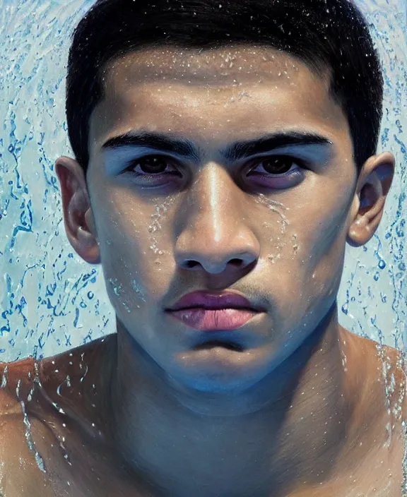 Prompt: heroic portrait of a young mexican swimmer. art by denys tsiperko and bogdan rezunenko, hyperrealism