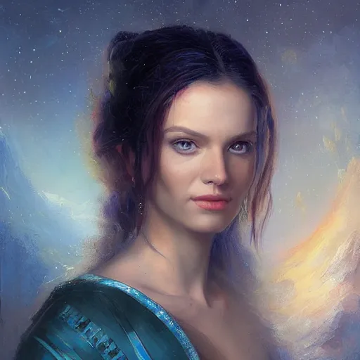 Prompt: portrait of a nervian woman ( 3 5 ) from the the netherlands, an oil painting by ross tran and thomas kincade