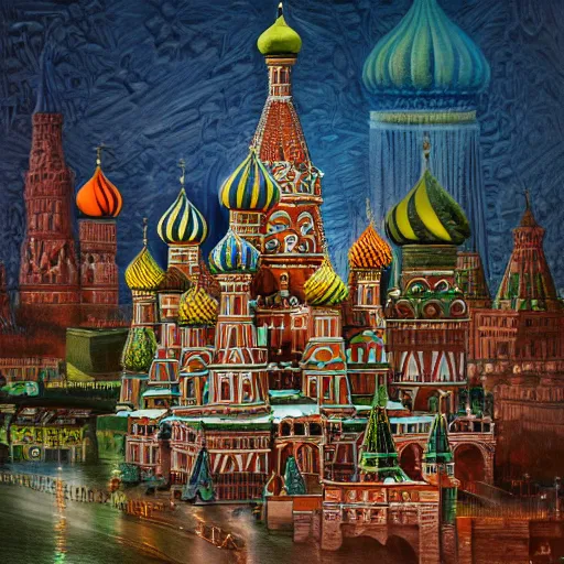 Prompt: city of moscow made of clay, 1 9 2 0 ’ s colored pencil, highly detailed, highly accurate, abstract art, deep aesthetic, 8 k, highly ornate intricate details, cinematic lighting, rich colors, ray tracing, hyperrealistic, photorealistic, cinematic landscape, trending on artstation,