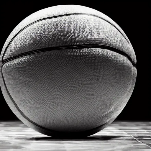 Image similar to a photo of a basketball in a sports arena with dramatic lighting