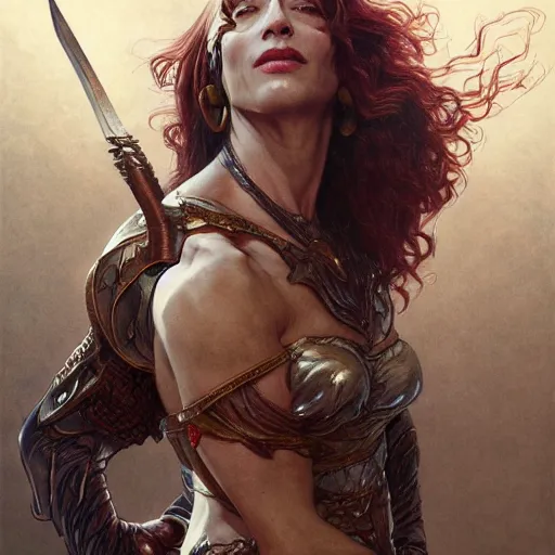 Prompt: cate blanchett as conan the barbarian, intricate, elegant, highly detailed, digital painting, artstation, concept art, smooth, sharp focus, illustration, art by artgerm and greg rutkowski and alphonse mucha and william - adolphe bouguereau