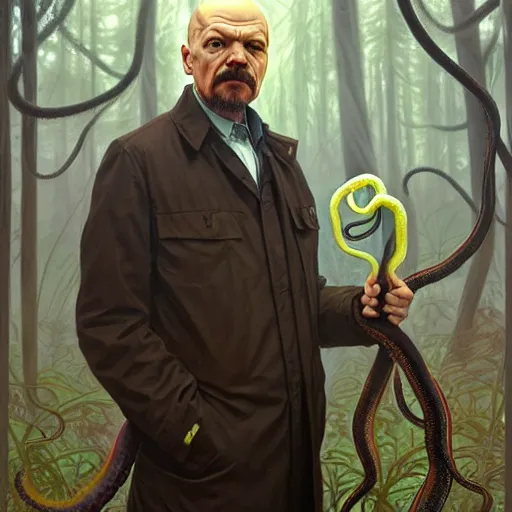 Prompt: photo of vladimir lenin walter white and octopus hybrid with tentacles in the forest, highly detailed, digital painting, artstation, smooth, sharp focus, illustration, art by artgerm and greg rutkowski and alphonse mucha