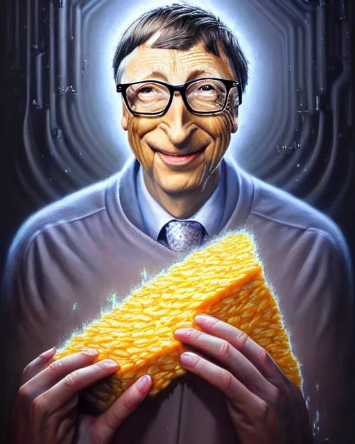 Image similar to detailed portrait of bill gates cheese!! grater!!! shredded by tomasz alen kopera and peter mohrbacher and johanna martine! and margaret keane! coherent luminescent