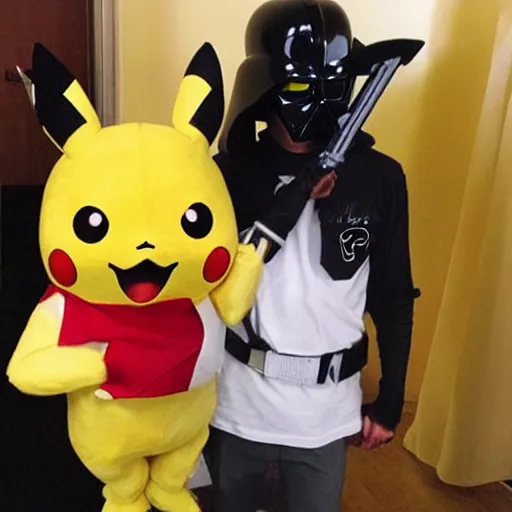 Image similar to half Pikachu, half Darth Vader