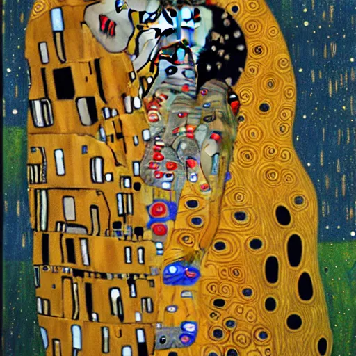 Image similar to painting of a friendly alien in the style of gustav klimt