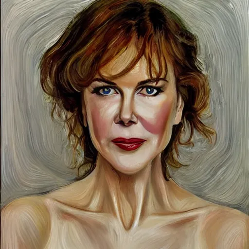 Image similar to of nicole kidman painting in the style of lucien freud