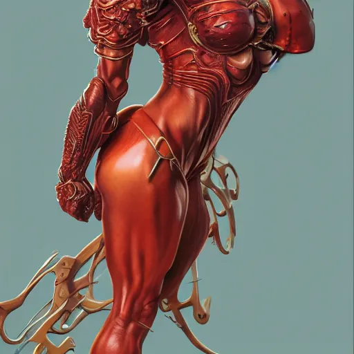 Prompt: Portrait of Sonja Red, intricate upper body, whole body, highly detailed, digital painting, artstation, concept art, smooth, sharp focus, illustration, art by Hajime Sorayama