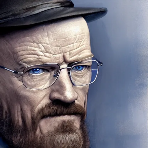 Prompt: Walter white as an Old man, blue eyes, bushy white beard, digital painting, lots of details, extremely detailed, 4k, intricate, brush strokes, Mark Arian, Artgerm, Bastien Lecouffe-Deharme