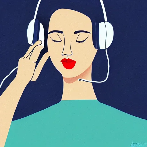 Prompt: an illustration of a beautiful woman listening to music by Anna Nikonova