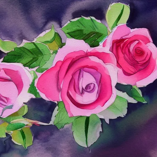 Gold Pink Noisette Roses on Dusk Blue GLDFLWR Painting by Holy