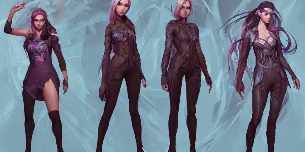 Prompt: concept art of young female netrunner d & d video game characters head designs, unique hair designs, by marc brunet and artgerm