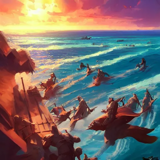 Image similar to cover concept art of a medieval battles in the sea, volumetric lighting, official fanart behance hd artstation by Jesper Ejsing, by RHADS, Makoto Shinkai and Lois van baarle, ilya kuvshinov, rossdraws