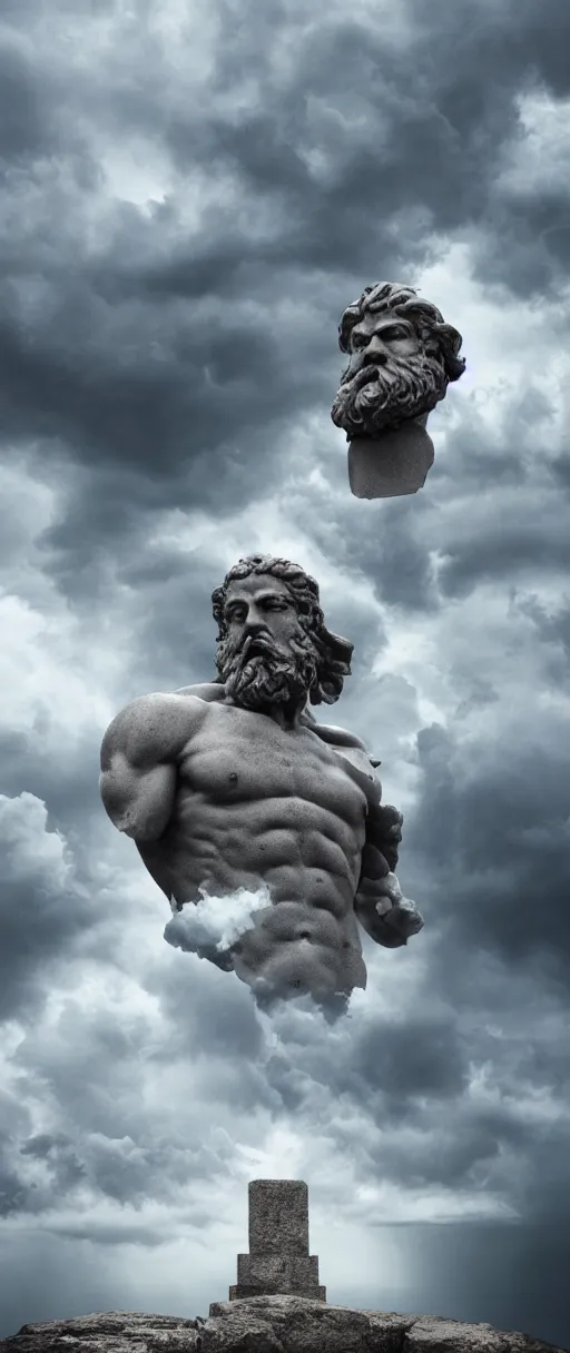 Stone Bust Of Zeus In The Clouds Storm Clouds Stable Diffusion