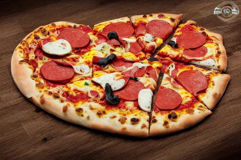 Image similar to an amongus crewmate shaped-pizza, food photography, studio photography. Highly detailed.