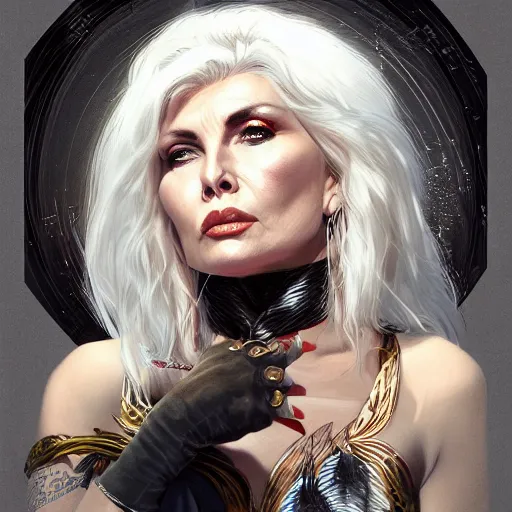 Prompt: a portrait of a younger debbie harry as a sorceress, urban motifs, intricate, elegant, highly detailed, digital painting, trending on artstation, concept art, smooth sharp focus, illustration, art by artgerm and greg rutkowski