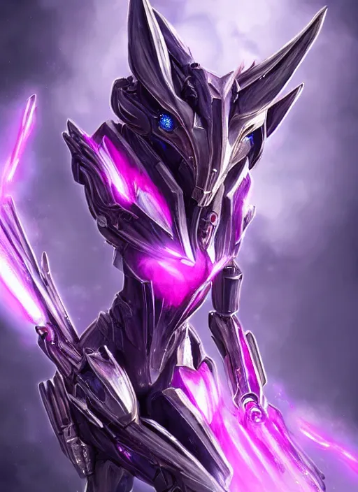 Image similar to cinematic bust shot, cosmic beautiful stunning giant robot mecha hot female dragon goddess, sharp spines, sharp metal ears, smooth purple eyes, smooth fuschia skin, elegant smooth silver armor, nebula size, epic proportions, epic scale, macro furry, furry art, dragon art, goddess art, giantess art, warframe, warframe fanart, furaffinity, octane
