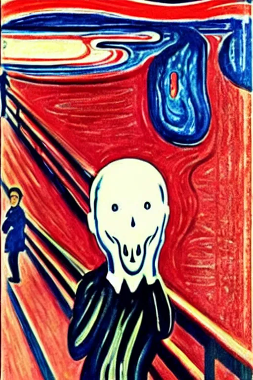 Image similar to elon musk screaming as the scream by edvard munch