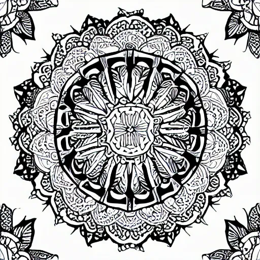 Prompt: a beautiful hand drawn mandala coloring page