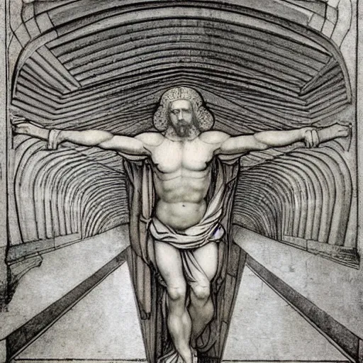 Prompt: god by leonado davinci and mc escher