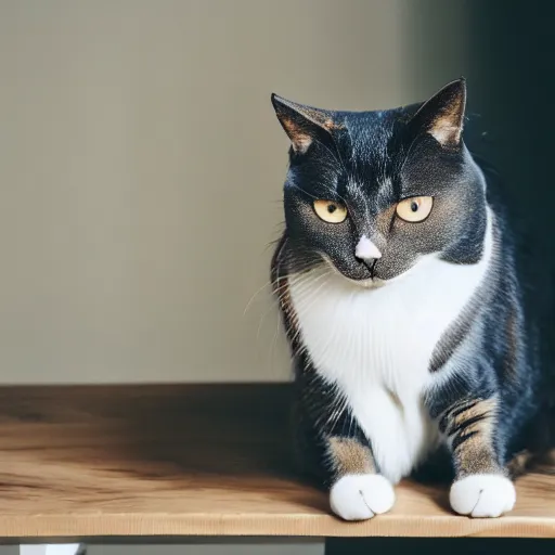 Prompt: cat on a table. wide shot