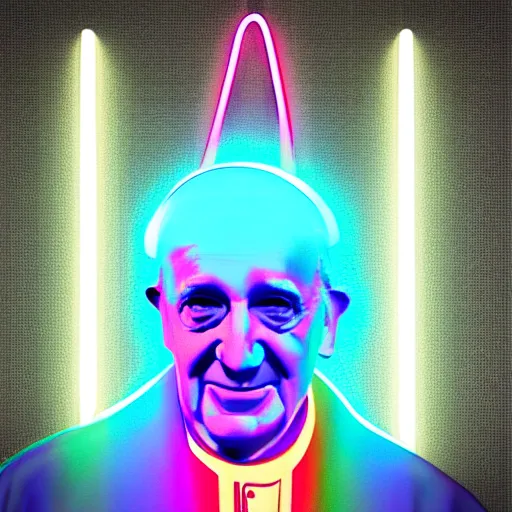 Prompt: neon pope francis, 3 d render, post - processing