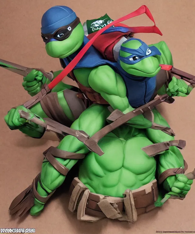 Prompt: packaging for a teenage mutant ninja turtle raphael hottoys toy