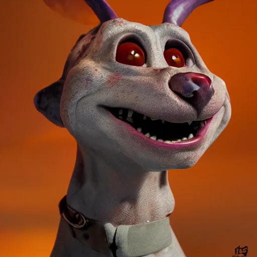 Prompt: hyperrealistic mixed media image of courage the cowardly dog, stunning 3 d render inspired art by istvan sandorfi and greg rutkowski, perfect facial symmetry, realistic, highly detailed attributes and atmosphere, dim volumetric cinematic lighting, 8 k octane extremely hyper - detailed render, post - processing, masterpiece,